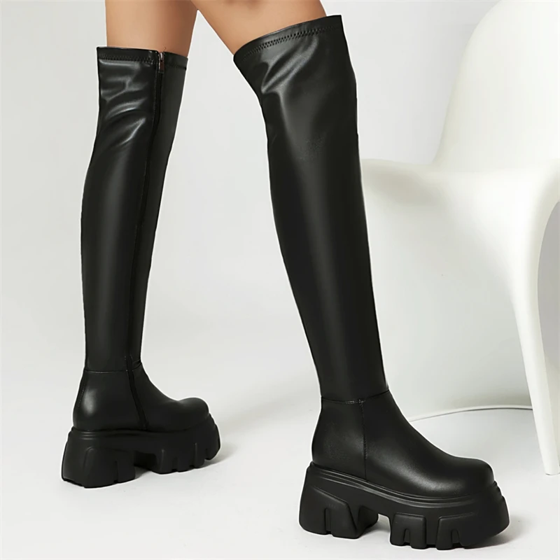 

Sexy Black Red Over the Knee High Boots Platform Elastic Thigh High Boot White Punk Heels Nightclub Party Long Shoes Ladies