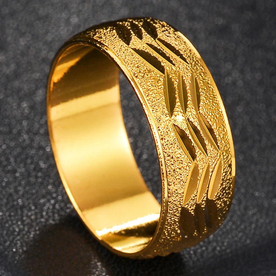 New Style Luxury Copper Material Tire Wide Gold Wedding Rings For Men And Women Stainless Steel Engagement Jewelry Gift