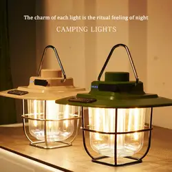 LED Camping Lamp Retro Hanging Tent Lamp Waterproof Dimmable Camping Lights Outdoor 1800mAh Battery Emergency Light Lantern