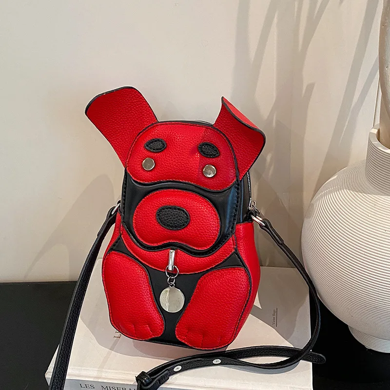 Cute 3D Dog Crossbody Bag Cartoon Animal Shaped Mini Shoulder Bag for Women PU Leather Purse Casual Daily Use for Girls