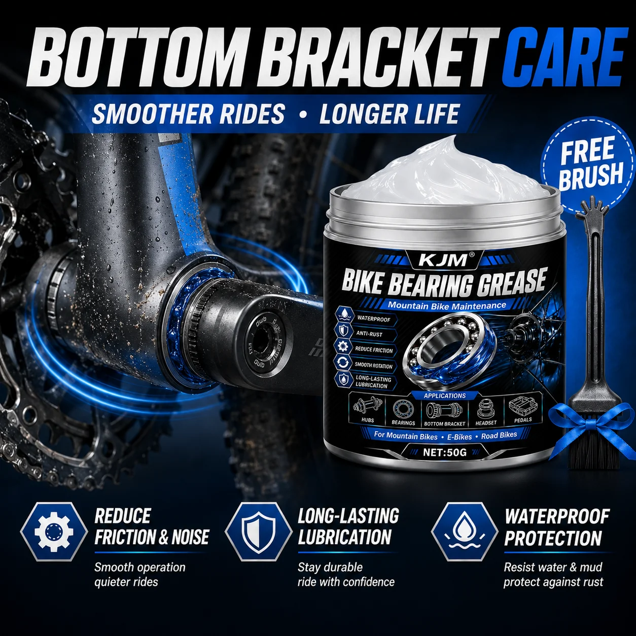 KJM Bike Bearing Grease Mountain Bike Hub Bottom Bracket Pedal Waterproof Anti-Rust Long-Lasting Lubricant 50G view 6