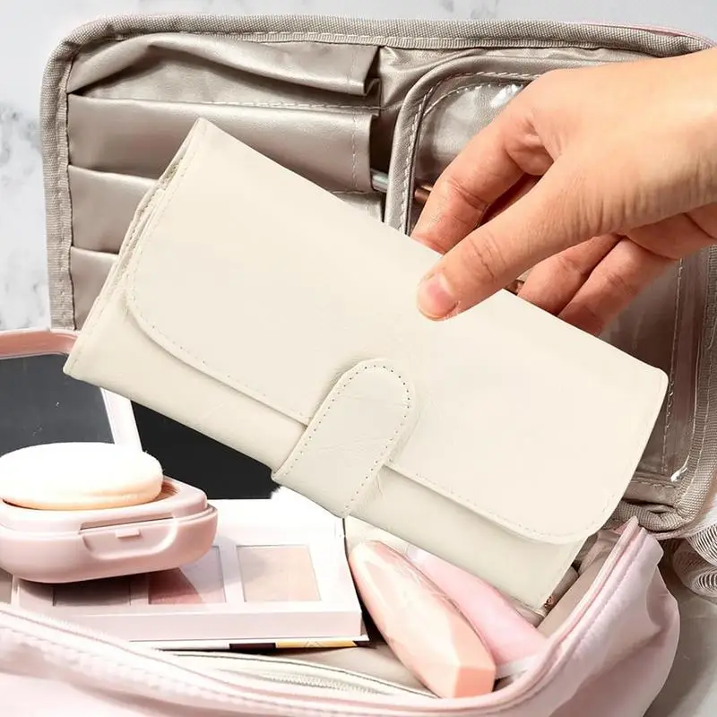 Travel Makeup Brushes Holder Leather Cosmetic Brushes Bag Portable 12 Slots Makeup Zipper Artist Storage Pouch for Women Girls