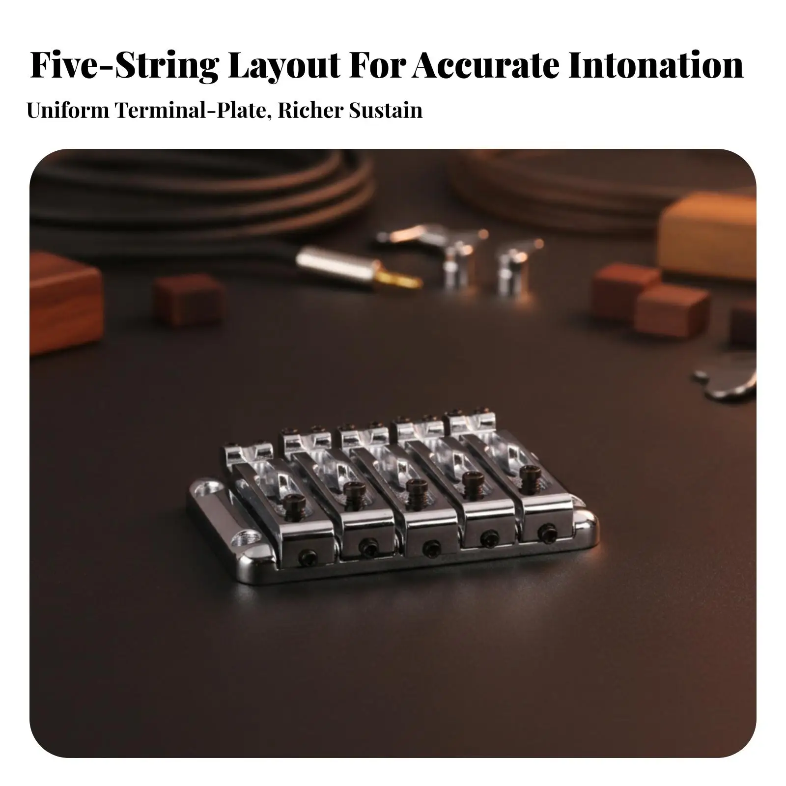 Zinc Alloy Bass Bridge 5 String Chrome Finish Adjustable Guitar Part Replacement for Electric Bass Guitar Hardware Accessory