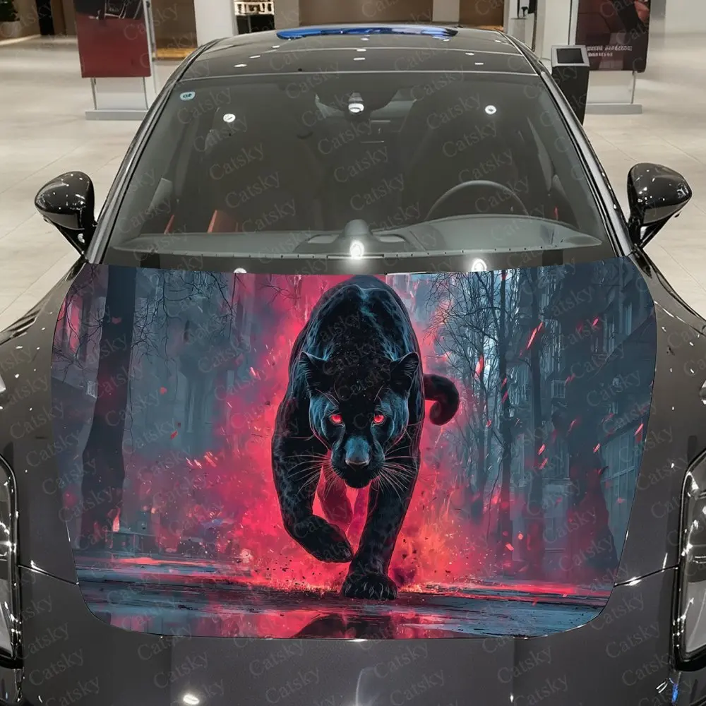 

Виниловая пленка для автомобиля с изображением охотничьей пантеры с красными глазами, водонепроницаемая наклейка на капот из ПВХ, самоклеящиеся устойчивые к царапинам стикеры