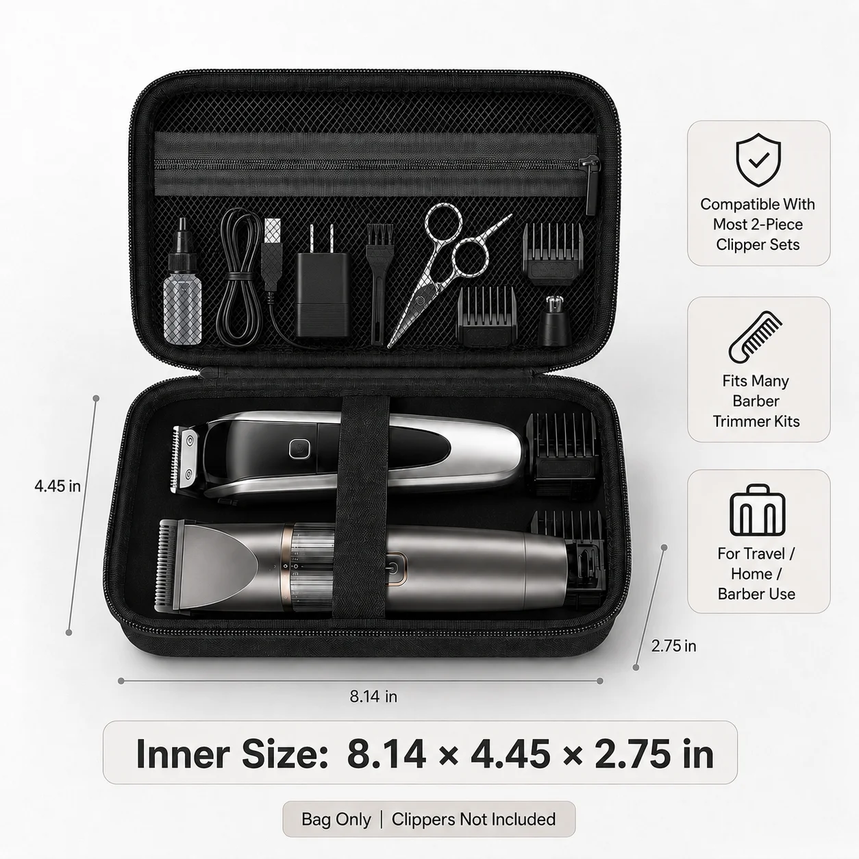 Hair Clipper Case for Wahl Andis, 2pcs Barber Trimmer Organizer Bag Compatible With Ufree Novah Fadeking, Travel Black Case Only