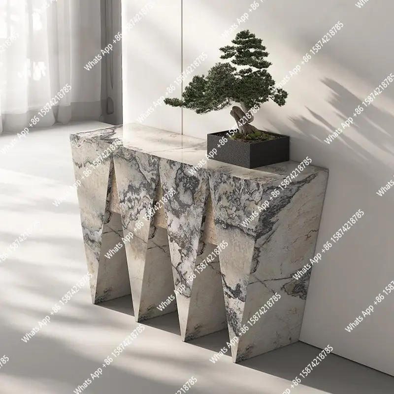 Italian Luxury Stone Console Table, Original Design Entryway Cabinet with Open Storage, Scratch Resistant&Sturdy, Customize