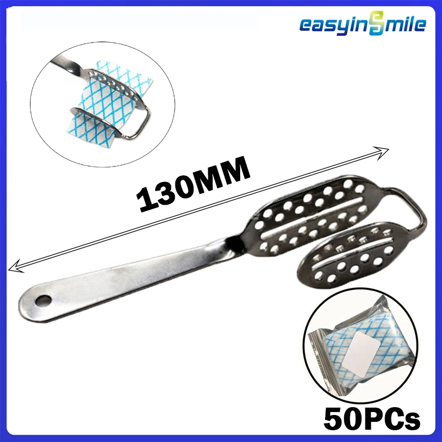 

Dental Metal Bite Tray 13cm Denture Stainless Steel Orthodontic Impression Tray + 50 Absorbent Pads EASYINSMILE