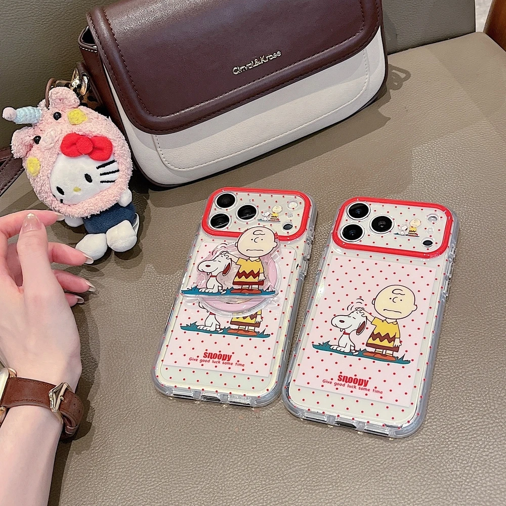 Cute Cartoon Snoopy Charlie Brown Magnetic Holder Magsafe Wireless Charge Phone Case For iPhone 18 17 16 15 Pro Max Hard Cover view 6
