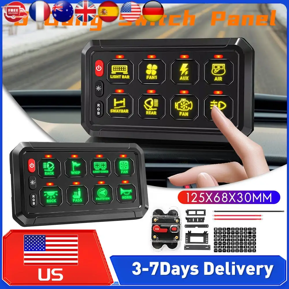 

12V 8 Gang RGB Dimmable LED Car Switch Panel On-Off Circuit Control Relay System for Car RV Boat ATV SUV UTV Marine Truck 2026 ﻿