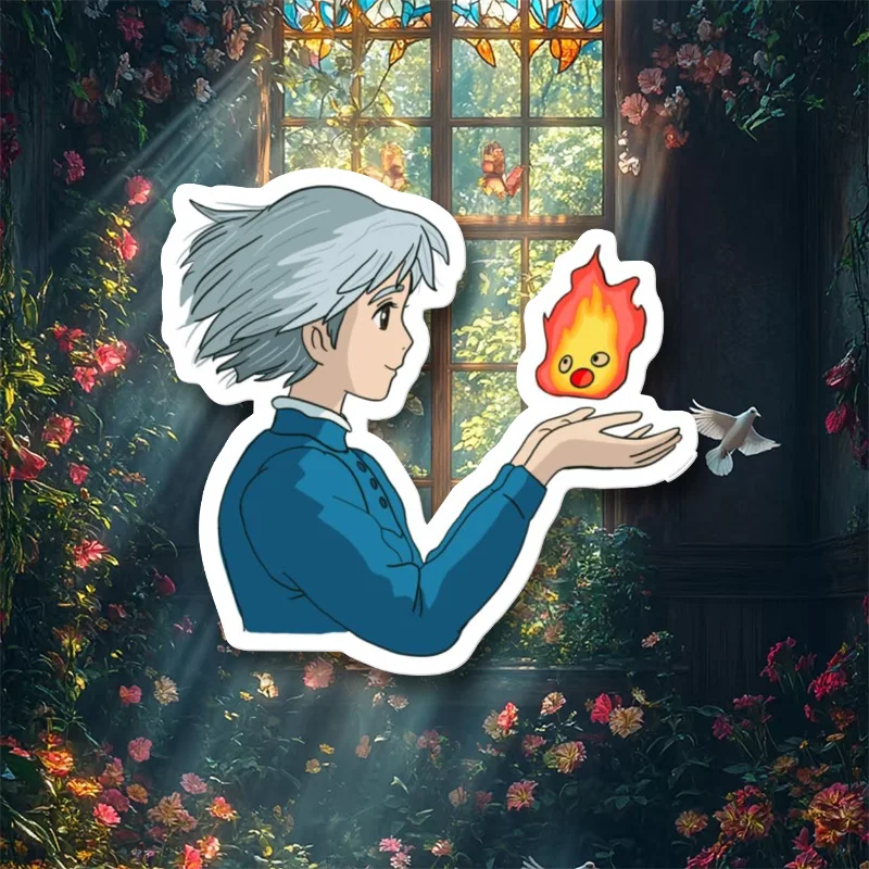 Sophie y Calcifer - El Castillo Animado de Howl - Sticker de fan art de Ghibli para cajas de herramientas, armarios, coches, camiones, ventanas, portátiles