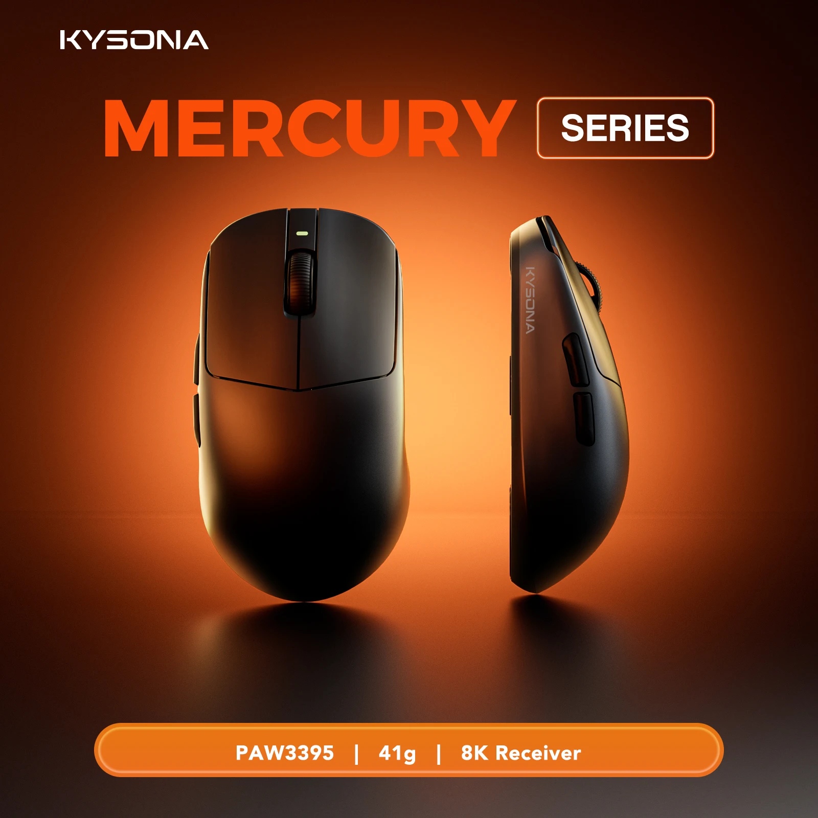 

Беспроводная мышь KYSONA Mercury Pro PAW3395, трехрежимное подключение, Bluetooth, эргономичная, 26000 точек на дюйм, 41 г, легкая игровая мышь для ПК