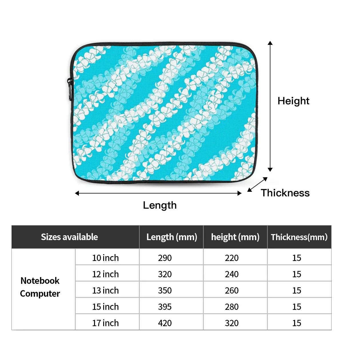 Puakenikeni Single Leis On Turquoise Notebook Laptop Bag Case Pouch For Macbook Air Pro Tablet Shockproof Case Bag