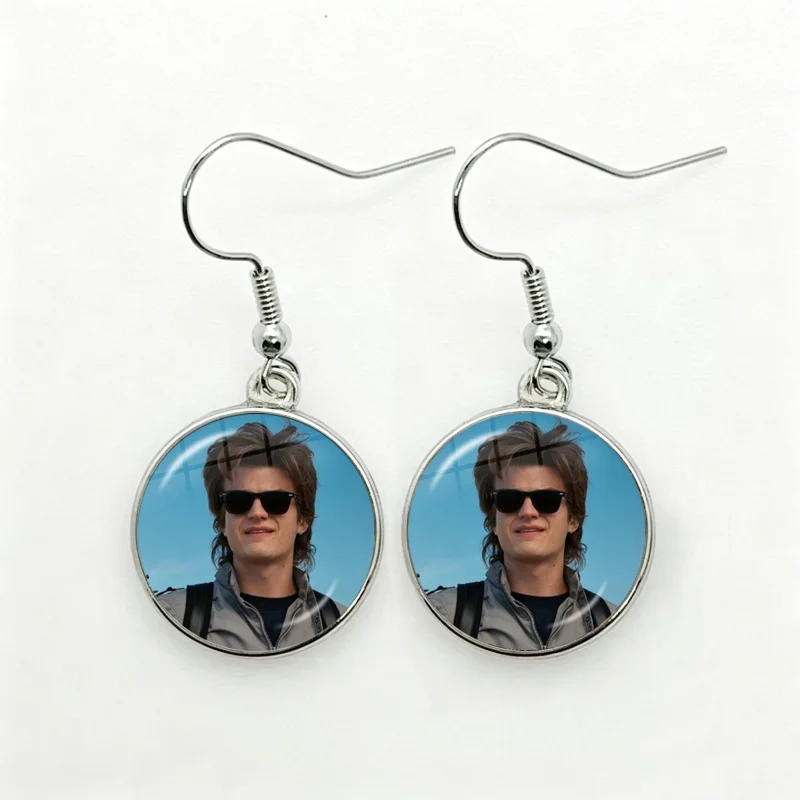 Glass American Actor J-Joe Keery Women Dangle Earrings Fashion Drop Earrings Glass Cabochon Lady Earrings Jewelry