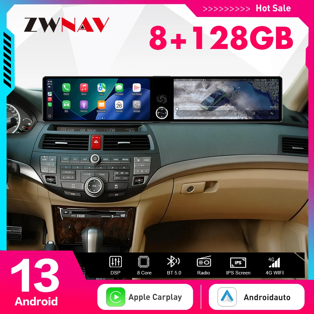 

Двухэкранный 12,3-дюймовый Android 13 для Honda Accord 7-го поколения (2003-2008) — автомобильная магнитола, GPS-навигация, CarPlay, HD-экран, мультимедийный плеер
