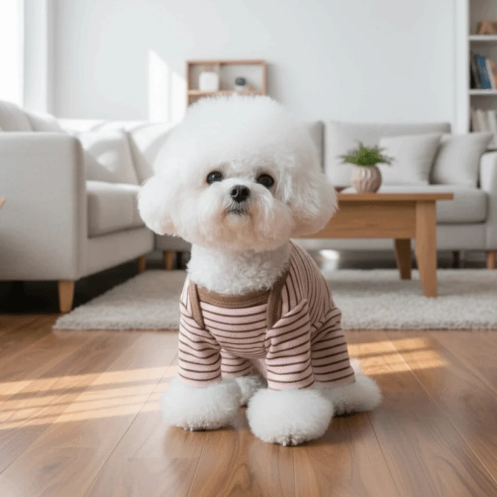 Elastic Four-Legged Dog Pajamas Soft Long Sleeves Striped Dog Base Shirt Belly Hugging Comfortable Pet Casual Wear Indoor Outfit