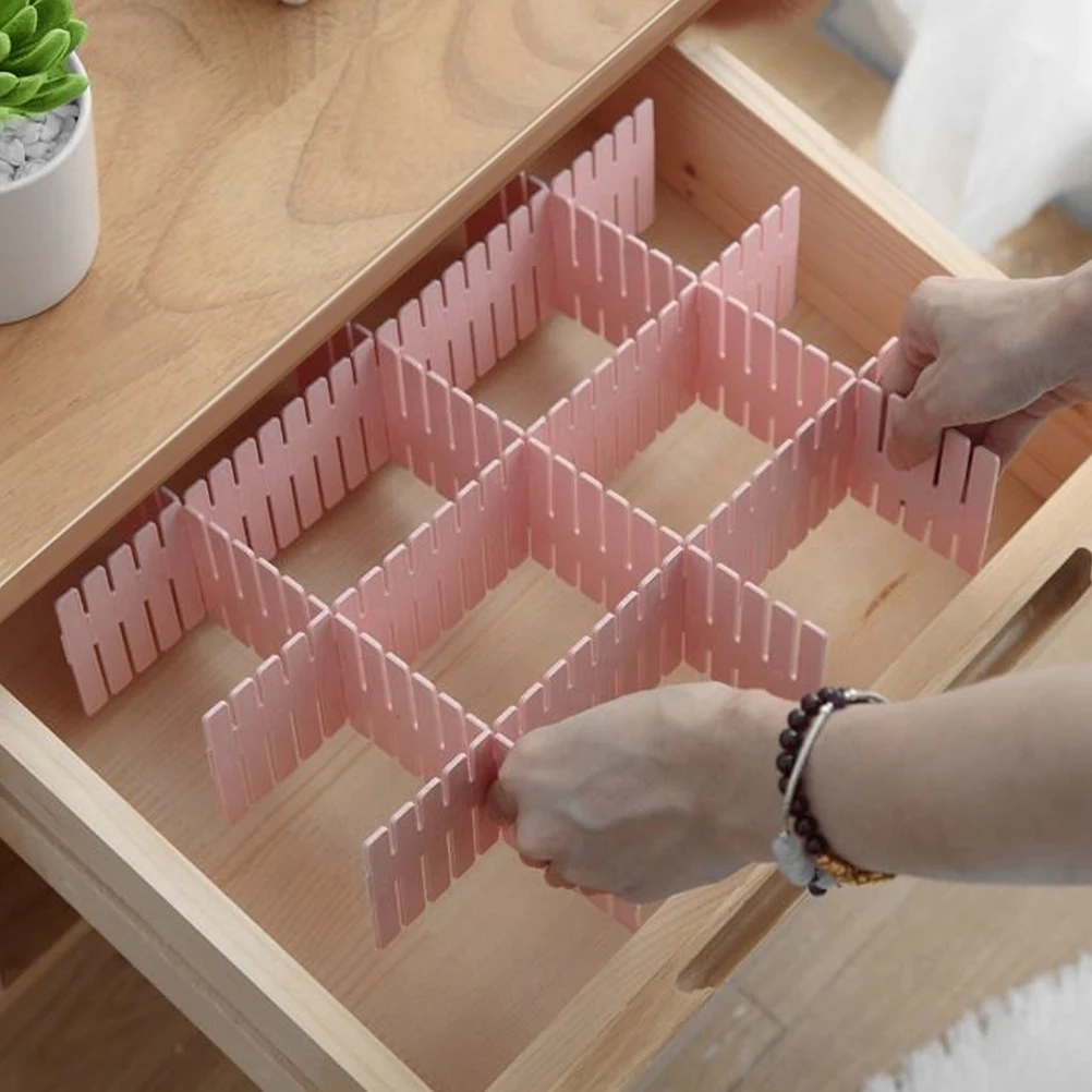 

12Pcs Adjustable Drawer Divider Organizer Practical Plastic Sub-Grid Storage System for Home Office Closet Desk