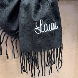 New Personalized Name Scarf Women's Birthday Gift Autumn and Winter Solid Color Warm Tassel Shawl Custom Embroidered Name Scarf