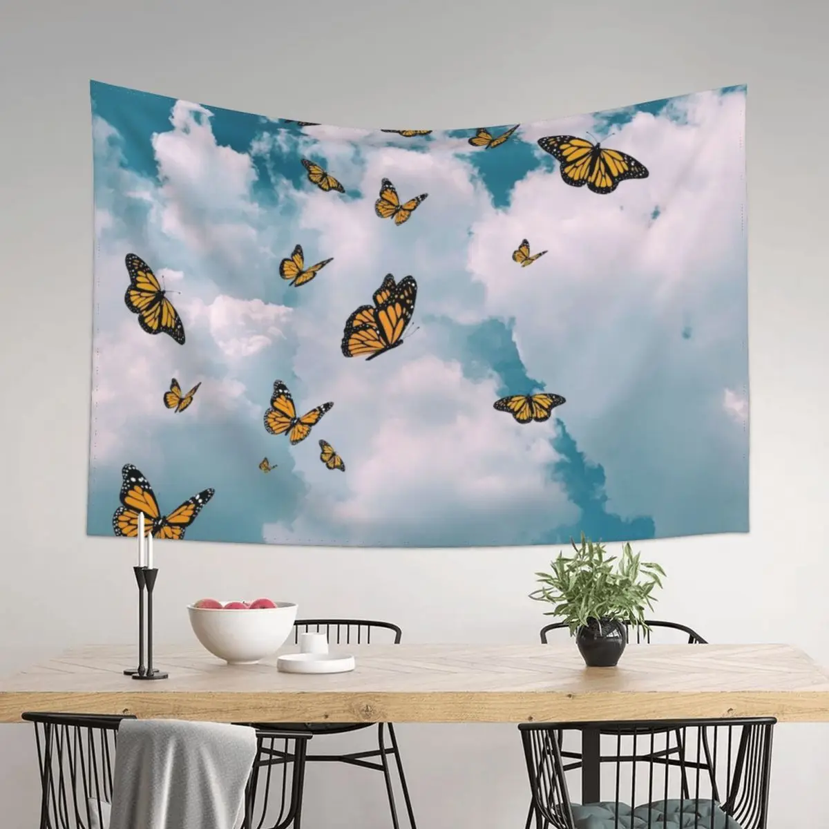 

Monarch butterflies flying in the sky (vintage)- Photography and illustration Tapestry Bedroom Decorations Tapestry