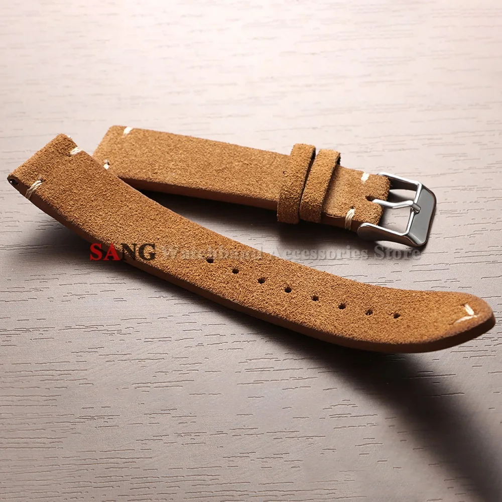14/16/18/19/20/21/22mm Ersatz-Armband mit Dornschließe Vintage Wildleder Uhrenarmband Schnellverschluss Kalbsleder Uhrenband – Detail 6