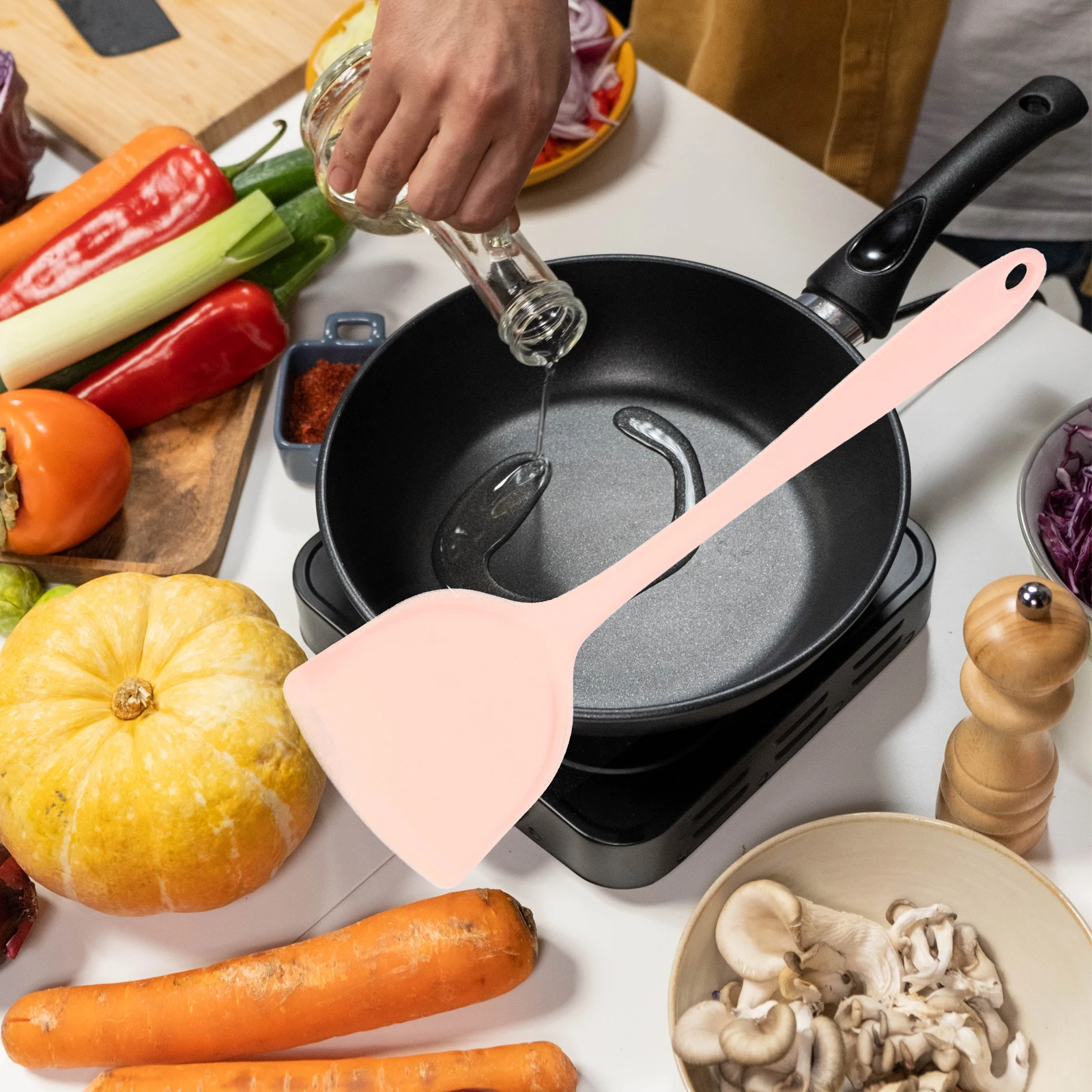 

Silicone Spoon Set Heat Resistant Non Kitchen Cookware Slip Cooking Tools Kitchen Gadgets Rubber Turner For Cookware