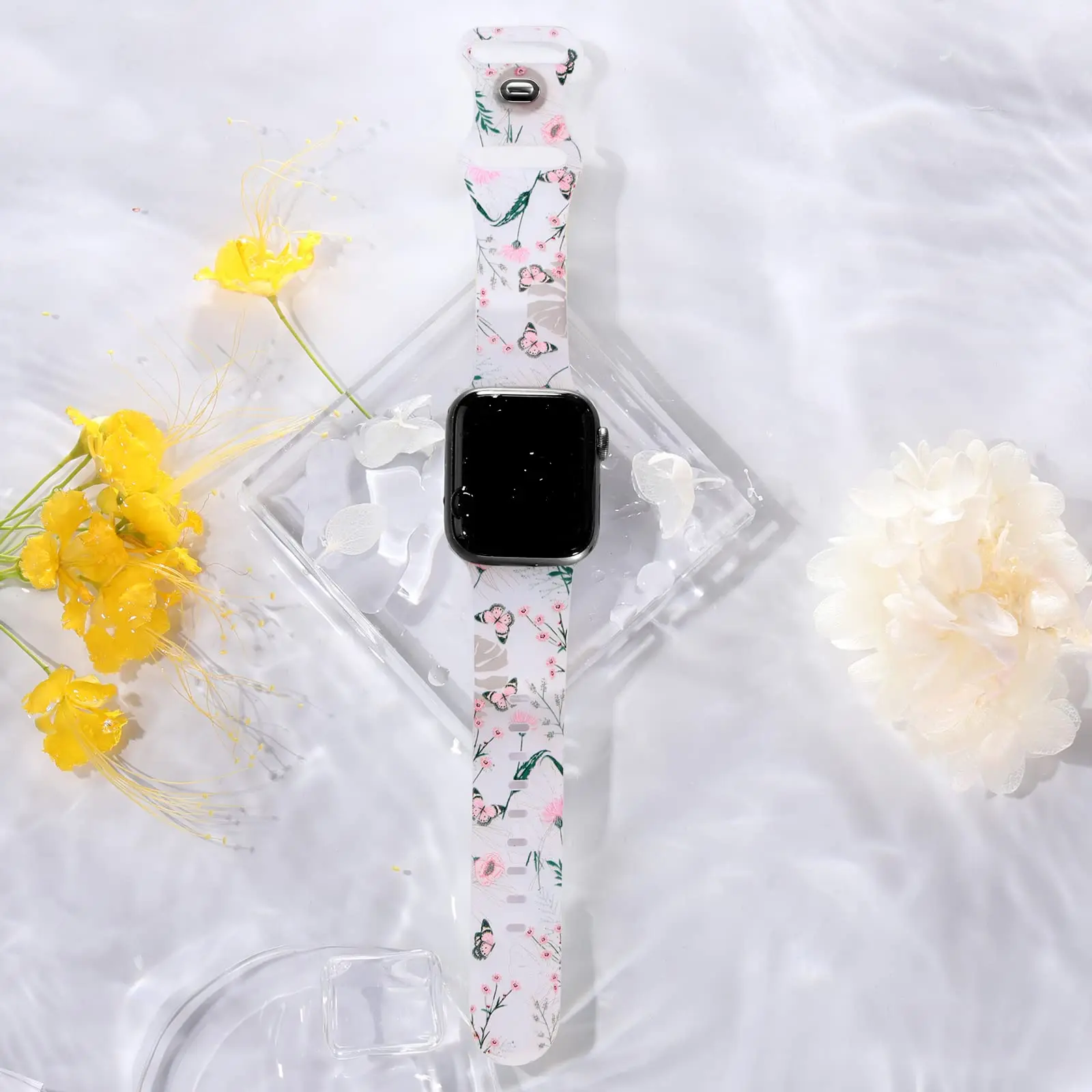 printing flower silicone strap for apple watch band 45mm 41mm 44mm 40mm 42 38 mm watchband iwatch series 8 7 6 5 4 3 2 bracelet