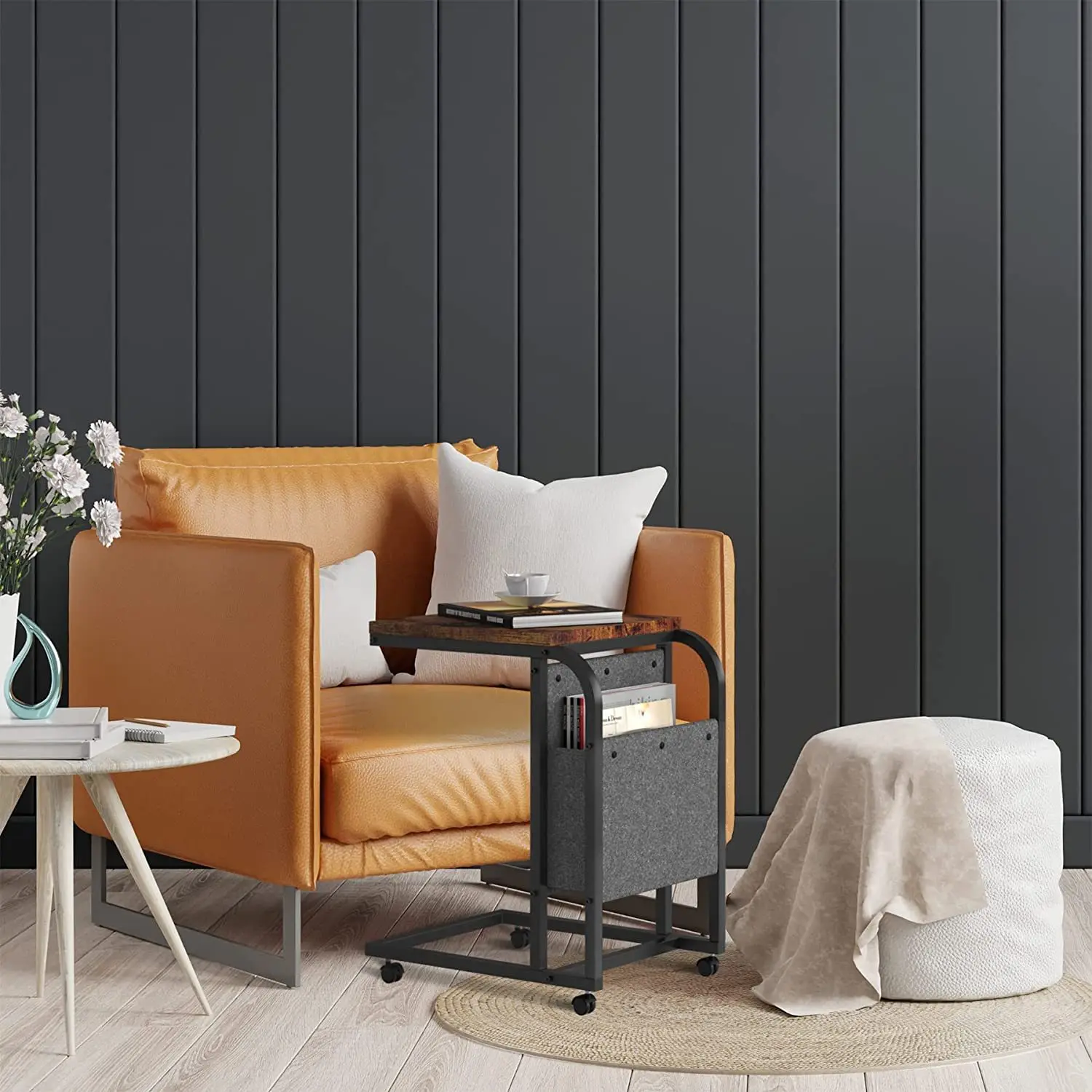 Sofa side coffee table with storage felt cloth bag wheels removable office storage bedside table