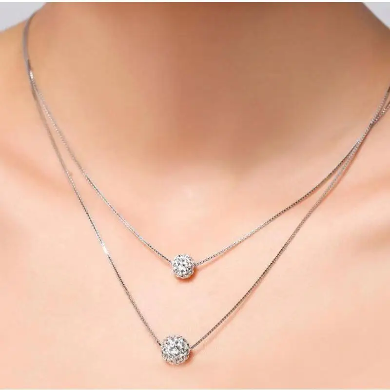 Korean Short Simple Collarbone Chain Transfer Bead Crystal Necklace Fashionable New Double-layer Crystal Ball Necklace Pendant