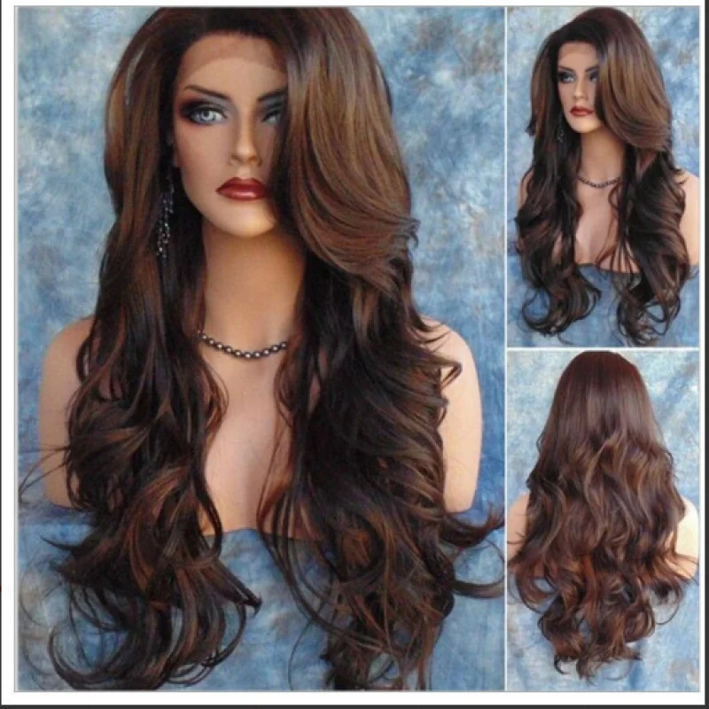 

Women's dark brown long wavy synthetic hair