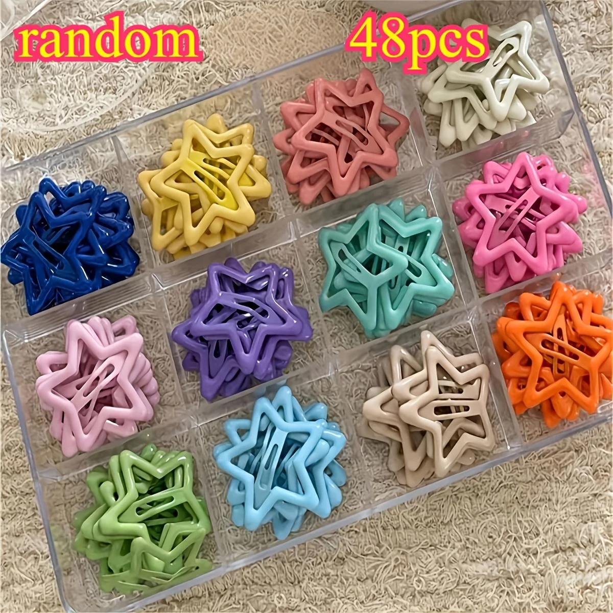 48pcs Random Star Hair Clips, Candy Color Bangs Clips, Cute Mini Hairpins, Multicolor Portable Hair Additions (No Box)