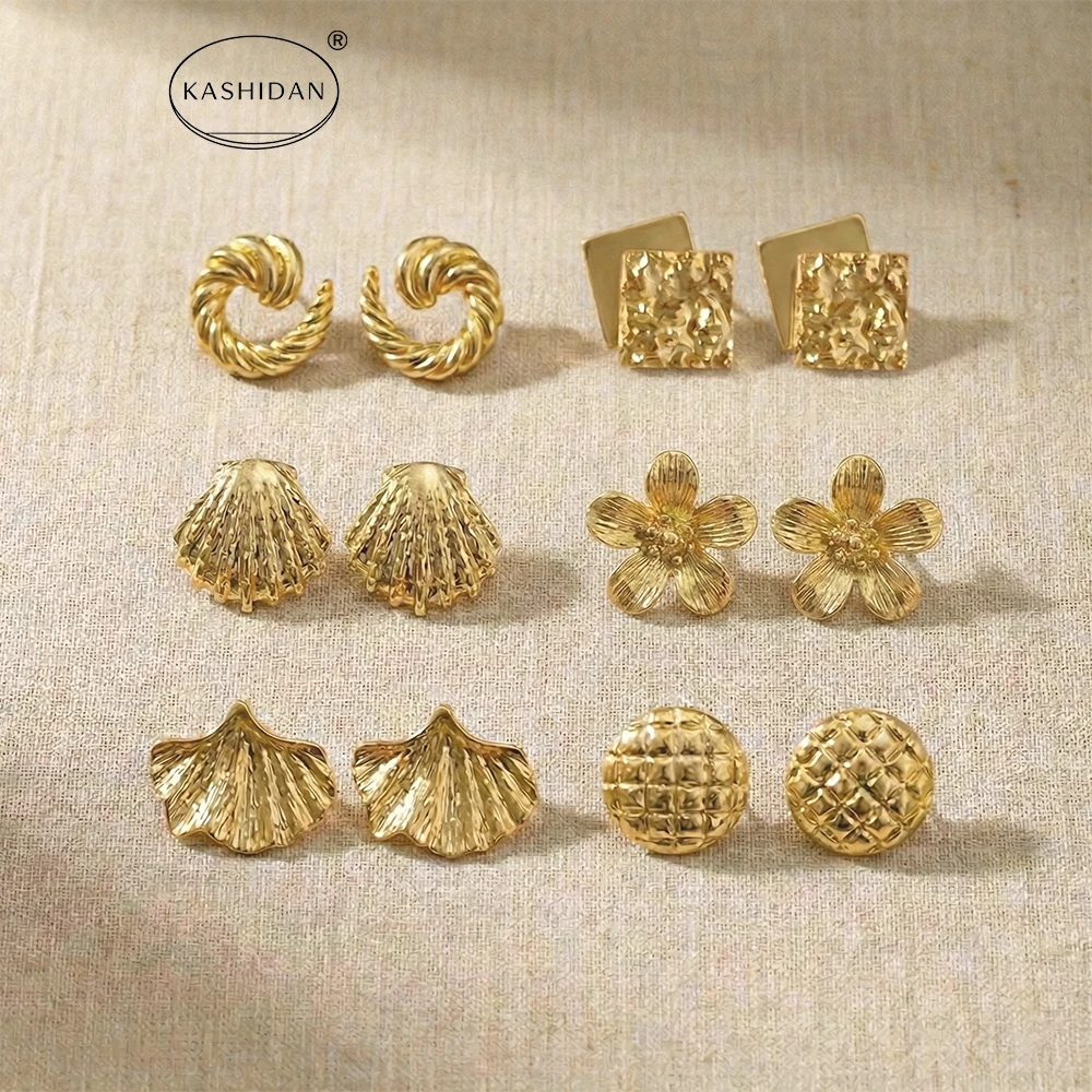 Chunky round hoop earrings studs, gold hypoallergenic fashion studs, women's waterproof vintage stainless steel jewelry