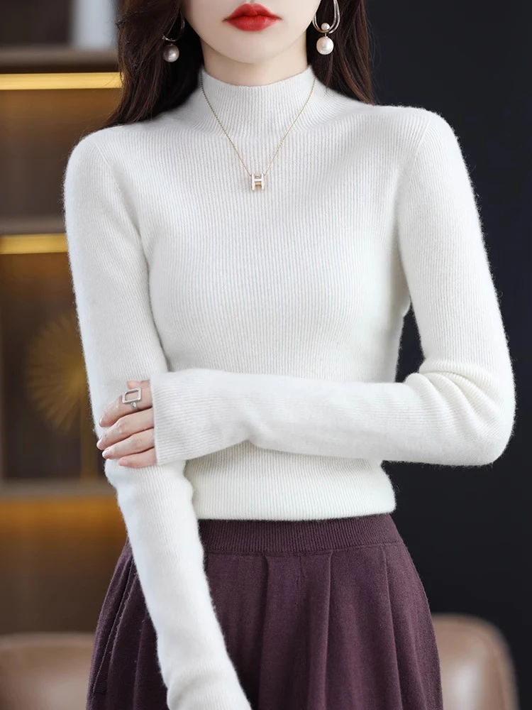 Korean Sle High Collar Knitted Base irt Slim Fit Inner Wear Top Vintage High End Feeling Spring Season Long Sve Sweater