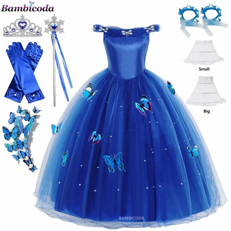 Sky02 костюм Золушки для косплея, детская одежда для девочек, платье, бальное платье для маленьких девочек, платья принцессы для дня рождения, Crown88Ji