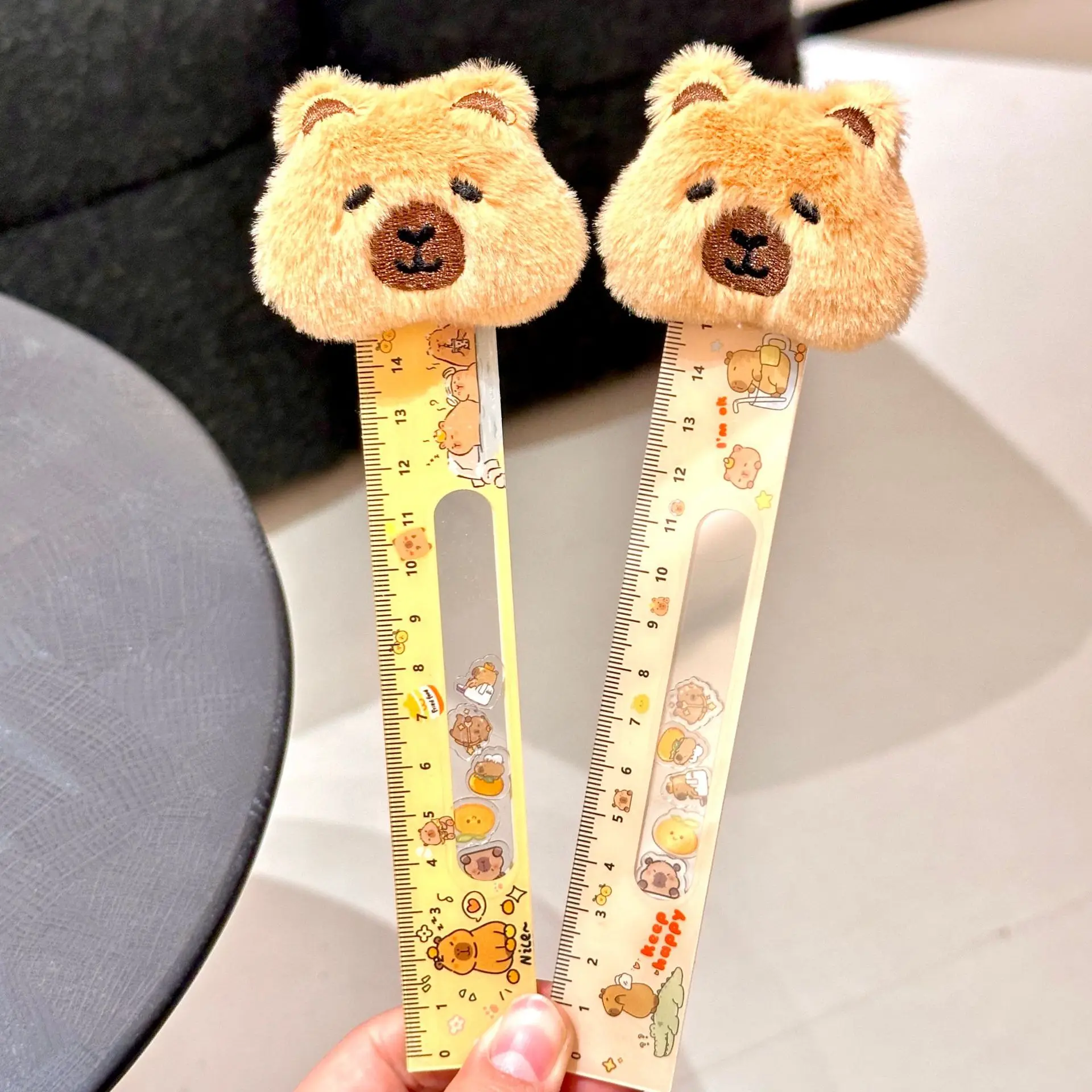 Shake Cartoon Capybara Plush Doll Ruler Cute animal Plastic Straight Rulers stationery Supplies Planner Accessories Student Gift