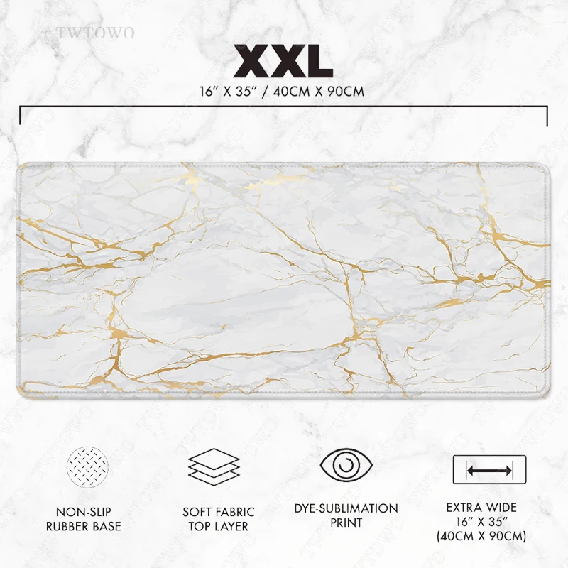 White Gold Marble Mouse Pad Gaming XL Computer Home New Mousepad XXL Playmat Natural Rubber Carpet Office Soft Computer Mice Pad