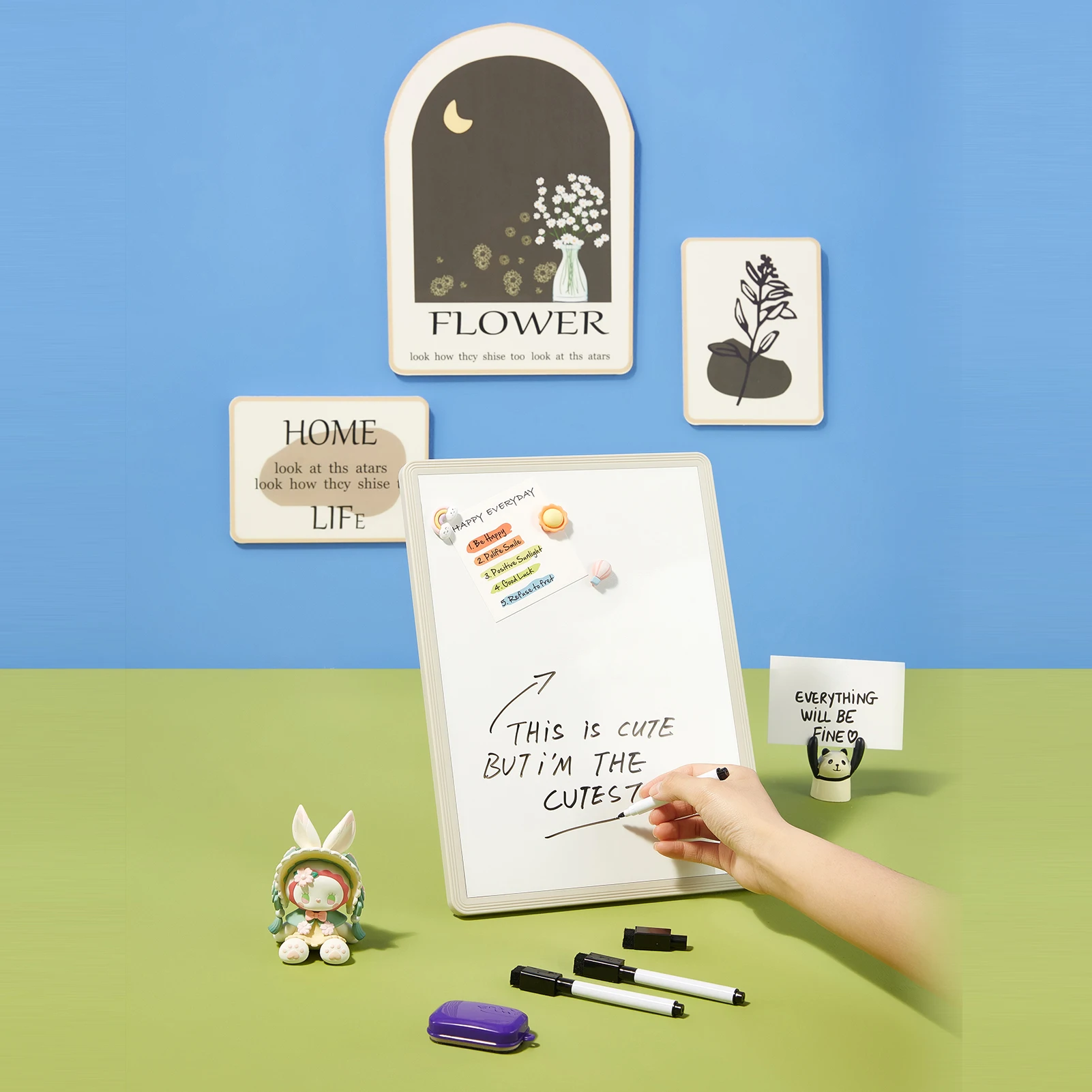 Versatile Magnetic Desktop Whiteboard with Stand-up Writing Board Includes 3PCS Black Marker & 1 Eraser for Office/ School
