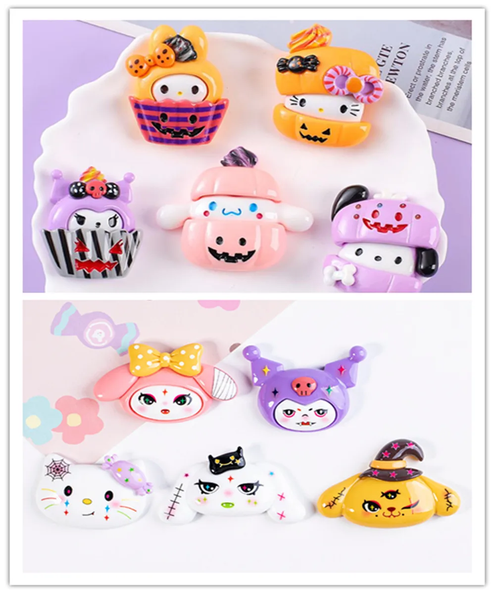 

100pcs New Kawaii Sanrio Halloween Large size Resin Flatback Cabochon Scrapbook Embellishments Accessories