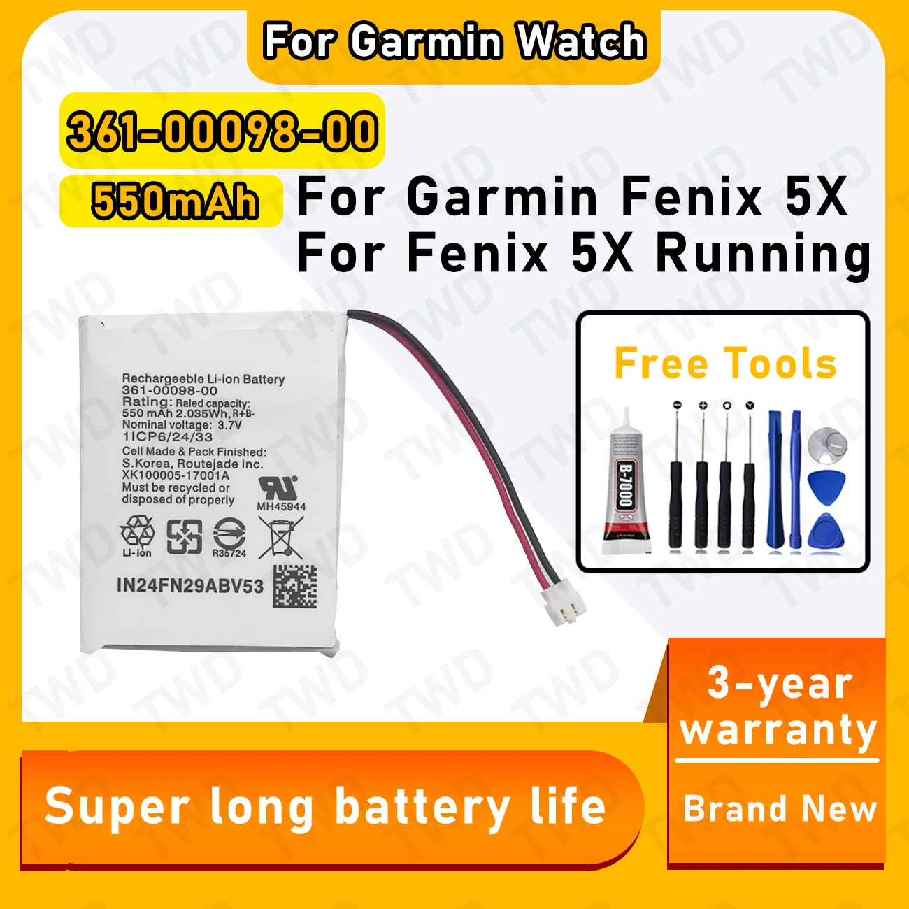 

361-00098-00 Large capacity 550mAh Battery For Garmin Fenix 5X/5X Running SmartWatch batteries New High Quanlity+Free Tools