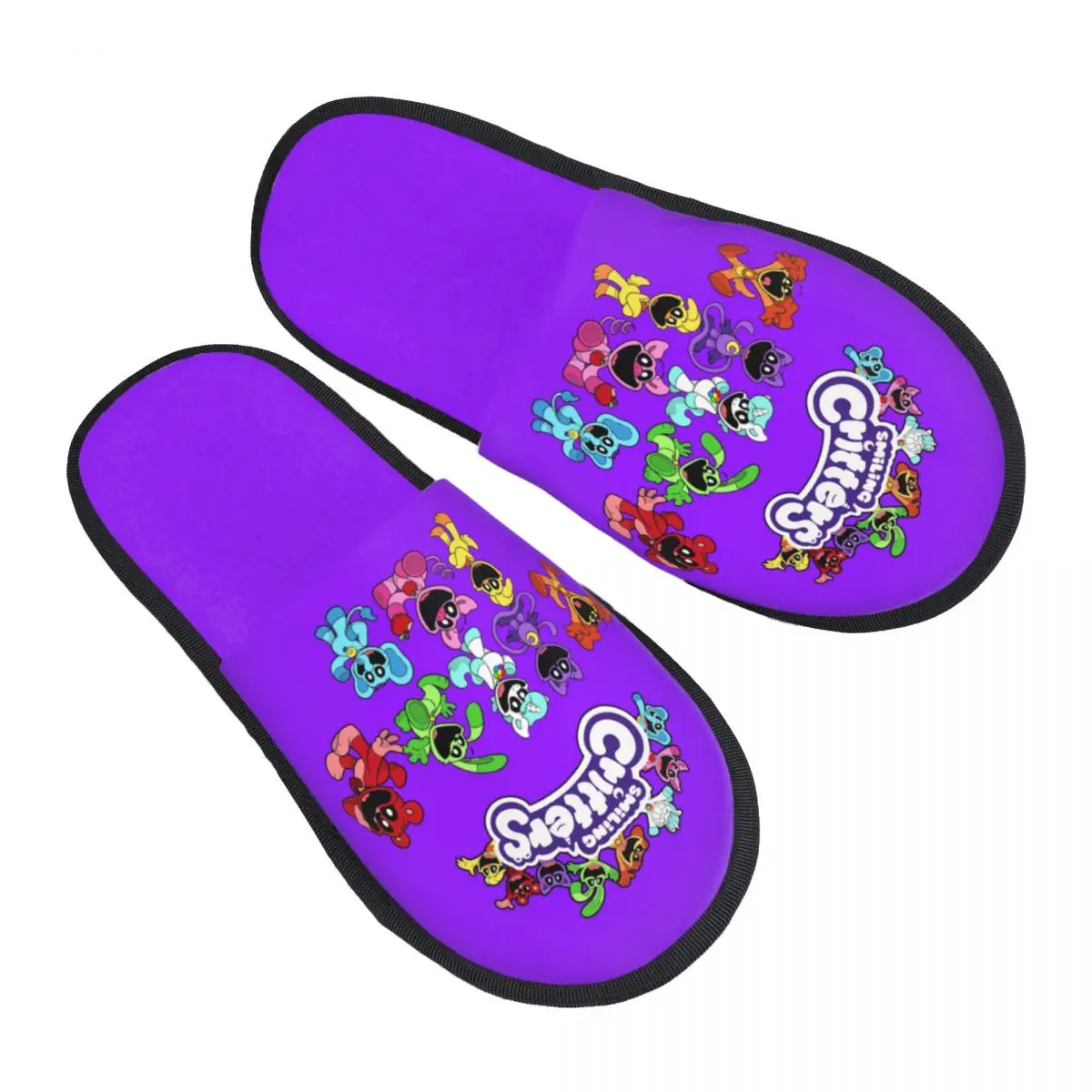 Custom Colorful Smiling Big Mouth Critters Group Memory Foam Slippers Women Cozy Warm Scarry Animated Game House Slippers