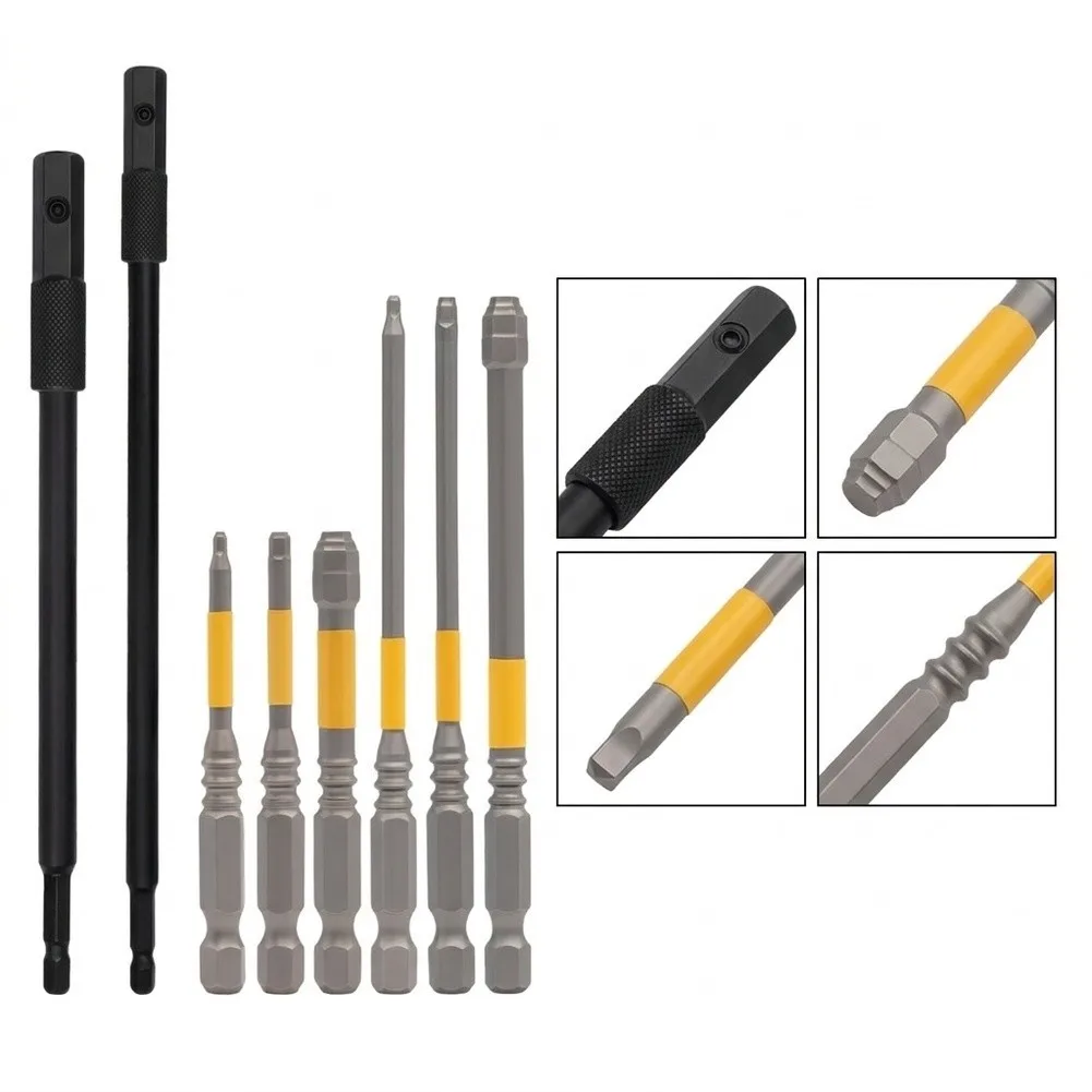 Hex Shank Extension Set 8 pcs Includes 150mm 300mm Rods H1.5-H6 Double Ended Bits 65mm 100mm Lengths for Tight Jobs