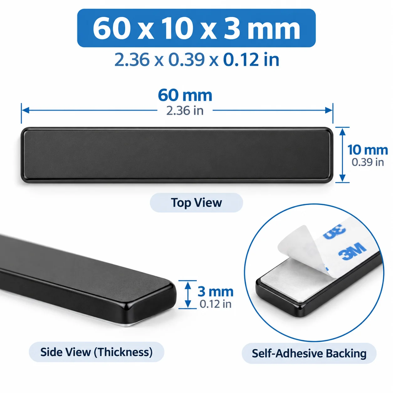 6 PCS Self Adhesive Magnetic Strips Rectangular Bar Magnets with Double Sided Tape for Home Office Storage DIY Mounting Projects