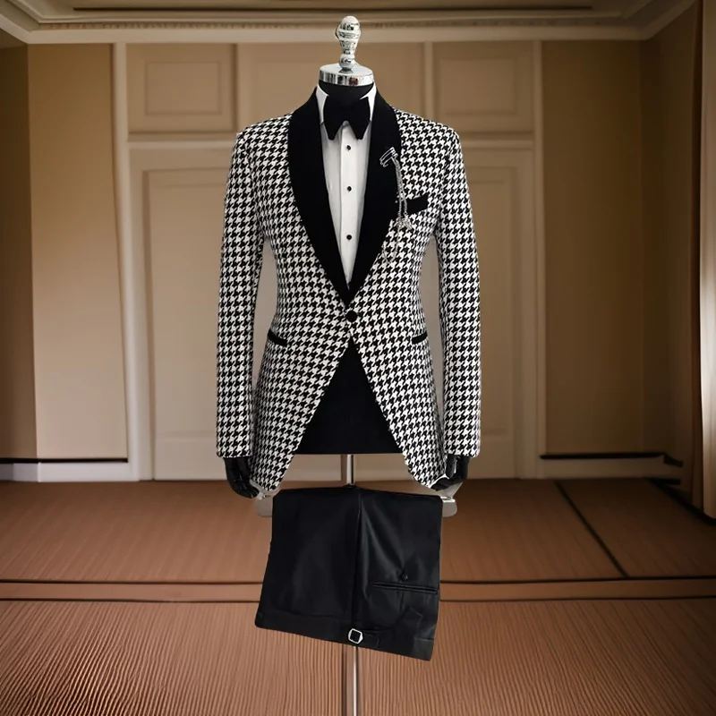 

Houndstooth Suits for Men Check Wedding Groom Tuxedo 2024 Slim Fit 2 Pcs Business Fashion Blazer With Pants Custom Made