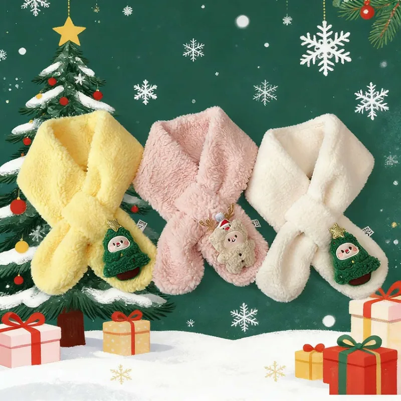Children's Christmas Scarf Autumn and Winter Men's and Women's Warm Imitation Rabbit Hair Scarf Outdoor Anti Cold Plush Scarf