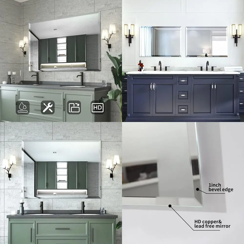 

Зеркало для ванной 40x30 дюймов с фаской по краям, для горизонтального или вертикального крепления, улучшенная упаковка