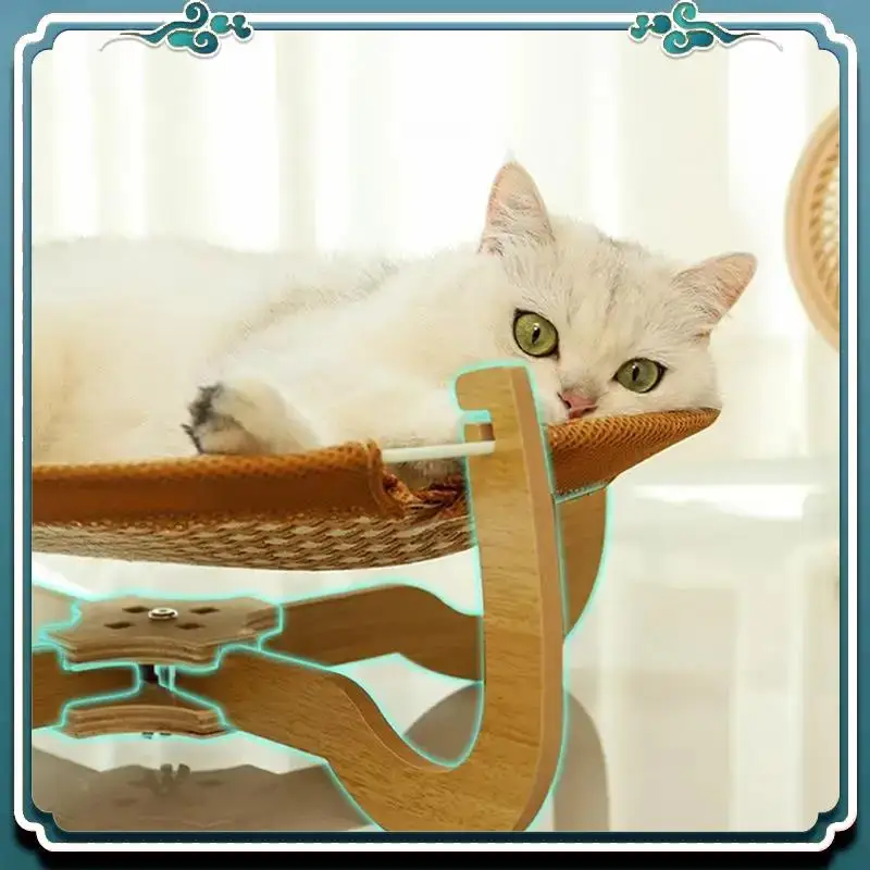

Premium Pet Sleeping Pad Rattan Mat Super Cool Rattan Breathable Sleeping Bed Scratch-Resistant Cat Raised Bed Wooden Base