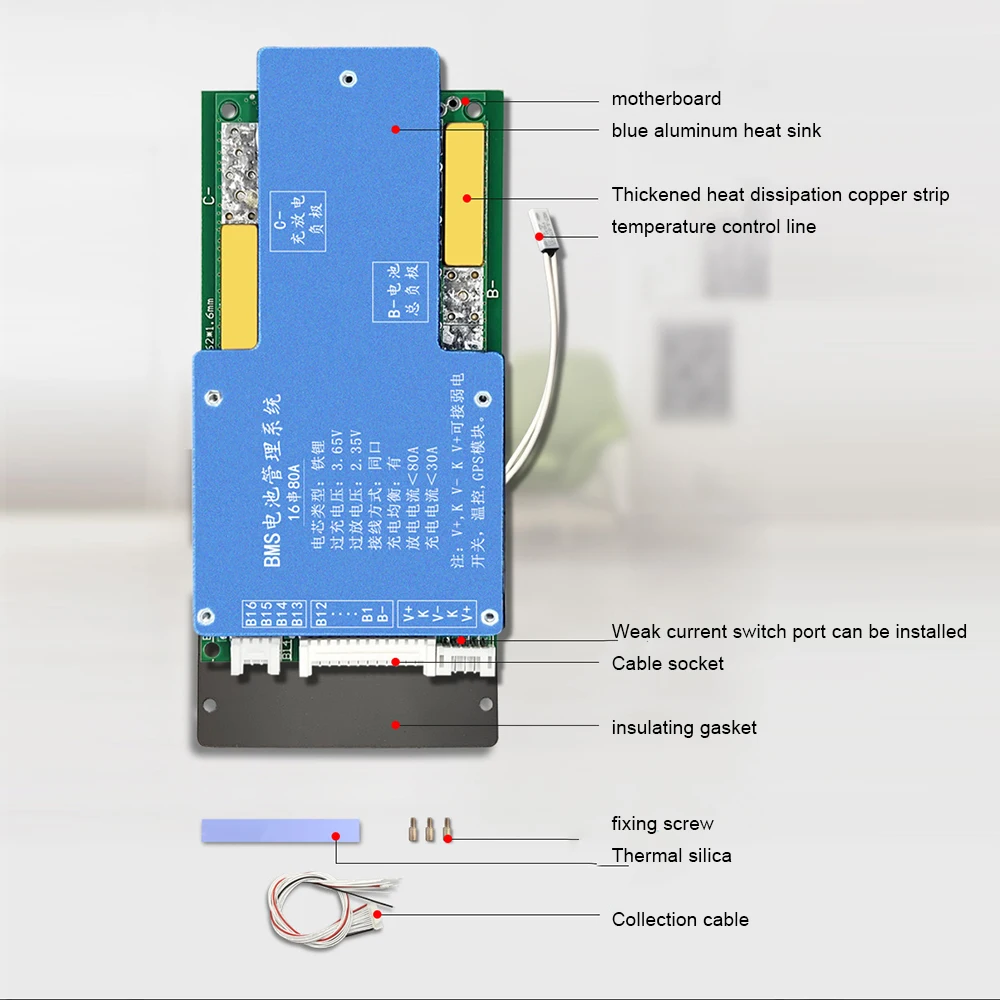 BMS 16S 60V 80A 60A 50A Lithium 18650 Battery Packs Balancer Charge Board NTC Temperature Protection For Electric Car/Escooter