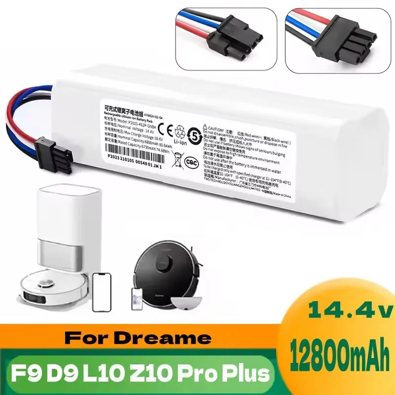 14.4V 12800mAh Li-Ion Replacement Battery for Dreame D9 F9 L10, D9 Pro, D9 MAX, D10 Plus, D10s, L10s Ultra Series Vacuum Cleaner