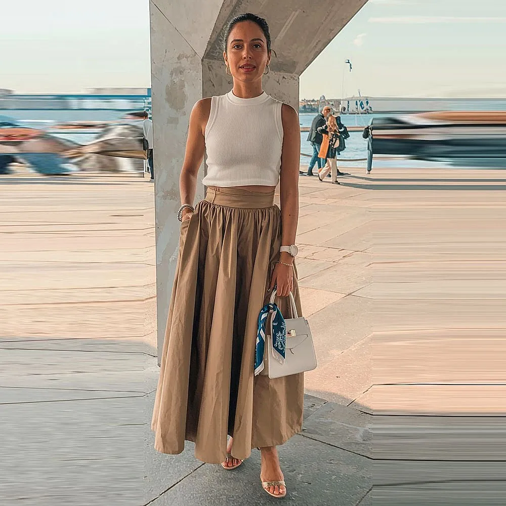 Gonne maxi in raso kaki Una linea gonna formale da donna da ufficio per donna ropa de mujer drappeggiata su misura