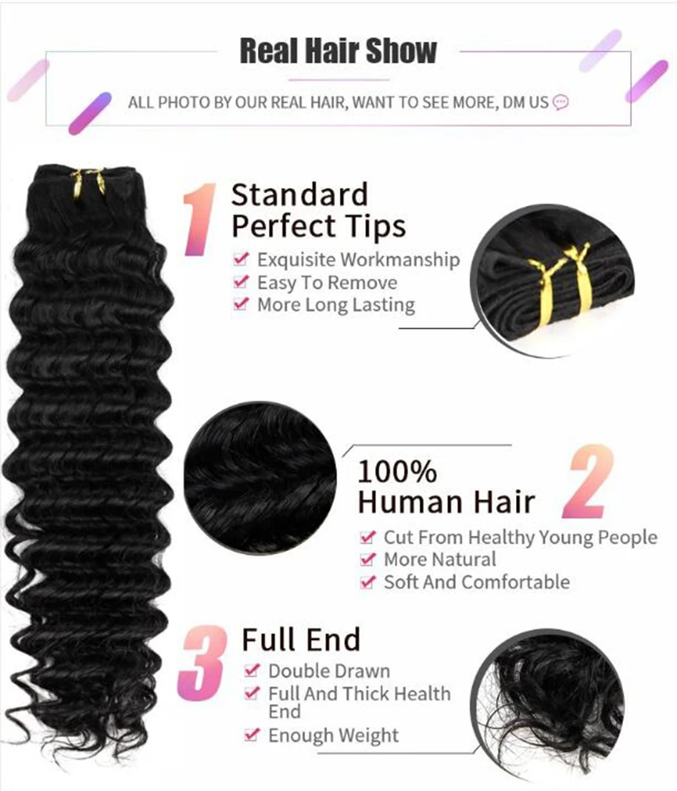 Deep Wave Human Hair Weft Virgin Hair Curly Bundles Brazilian Weave Human Hair Remy Virgin Hair Extension 16-28inch