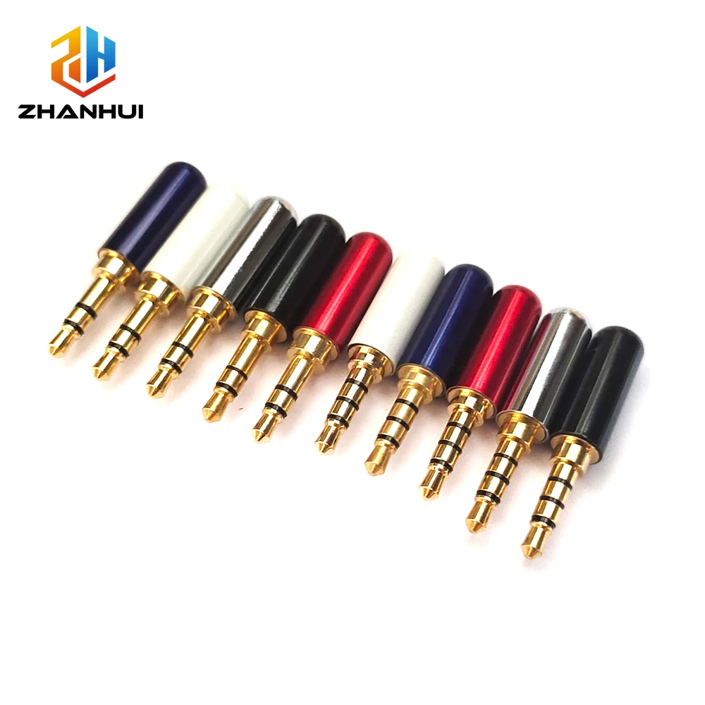 2/5PCS Copper 3/4 Pole 3.5MM Stereo Audio Plug - Male Headphone Jack with Clip for 4mm Cable Adapter