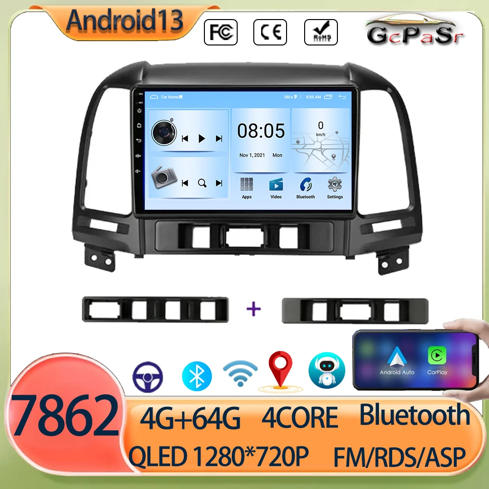 

For Hyundai Santa Fe 2 2006-2012 Android 13 DSP Car Radio Multimidia Video Player Navigation GPS no 2din Head Unit Carplay